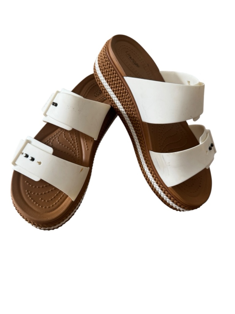 White Double-Strap Slide Sandals for Women
